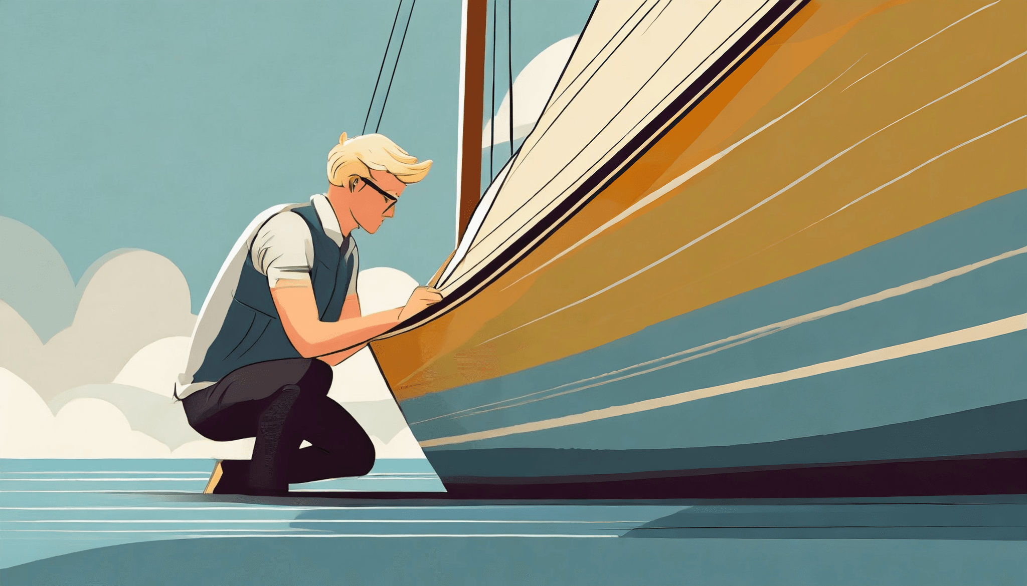 Person working on a sailing yacht