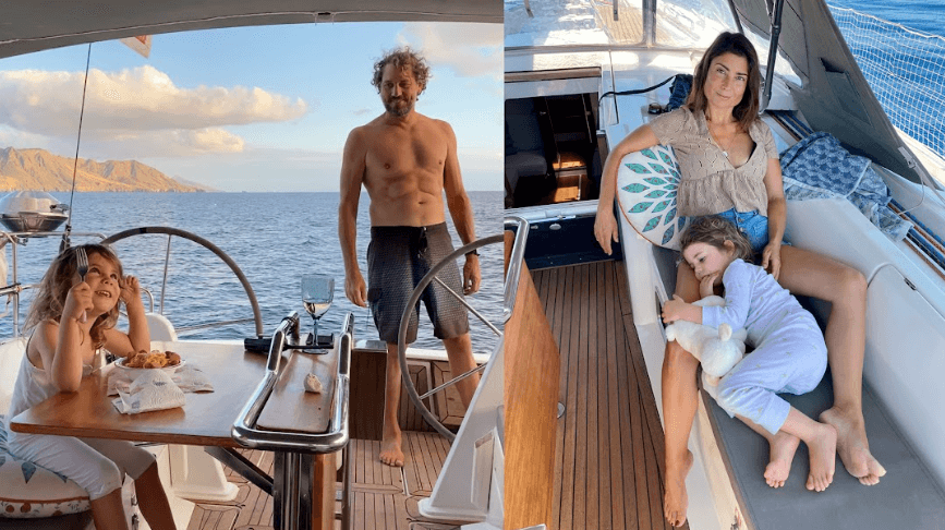 Family on a Hanse 445 sailboat enjoying coastal views and relaxation